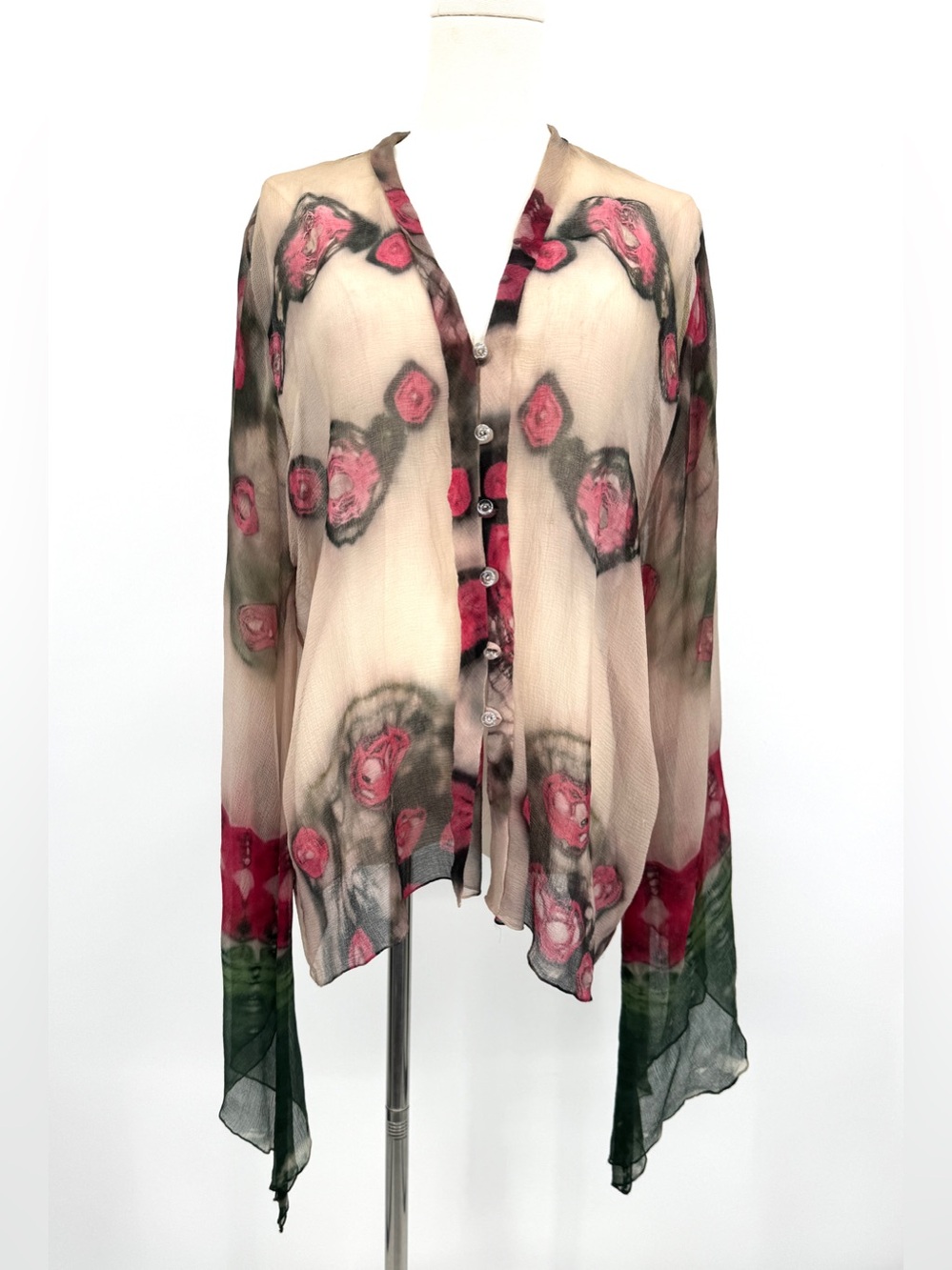Vintage Sheer Silk Floral Button-Front Women's Jacket